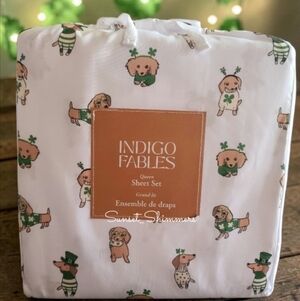 St Patricks Day Dachshund DOG Weiner Doxie Lucky Clover Queen Bed Sheet Set New